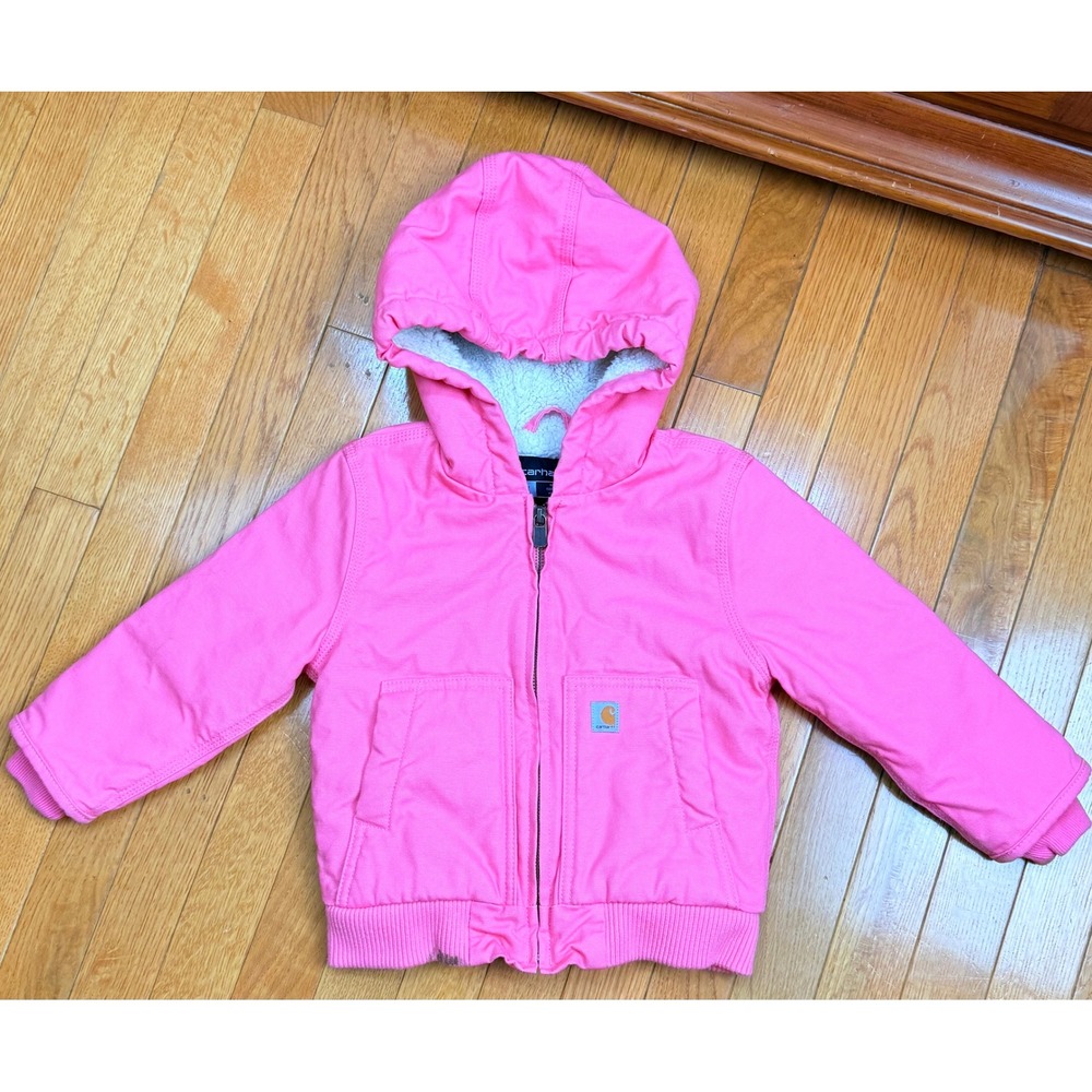 Carhartt Kids Pink Sherpa Lined Canvas Active Jacket OJ9566-G 3T Hooded Coat
